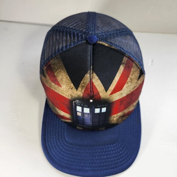 Dr Who Union Jack Police Telephone Booth Hat Cap Snapback Mesh Back BBC Blue - Picture 3 of 11